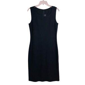 St. John Milano Knit Sheath Dress Caviar Sleeveless Wool Blend Black (Size 8)